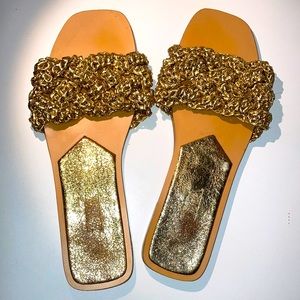 Zara Gold Textured Slide Sandals